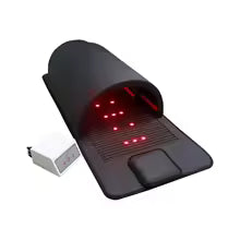 Sauna dôme infrarouge noir avec lumière rouge intégrée pour séance bien-être à domicile