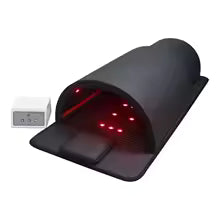 Sauna dôme infrarouge noir avec lumière rouge intégrée pour séance bien-être à domicile