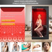 Sauna infrarouge portable avec panneau de lumière rouge 660 nm intégré dans une cabine individuelle