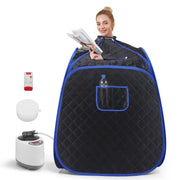 Personne utilisant un sauna vapeur portable à domicile avec cabine isolante et poche de rangement