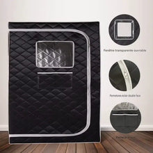 Sauna vapeur portable noir avec fenêtre ouvrable, fermeture éclair et poche pratique